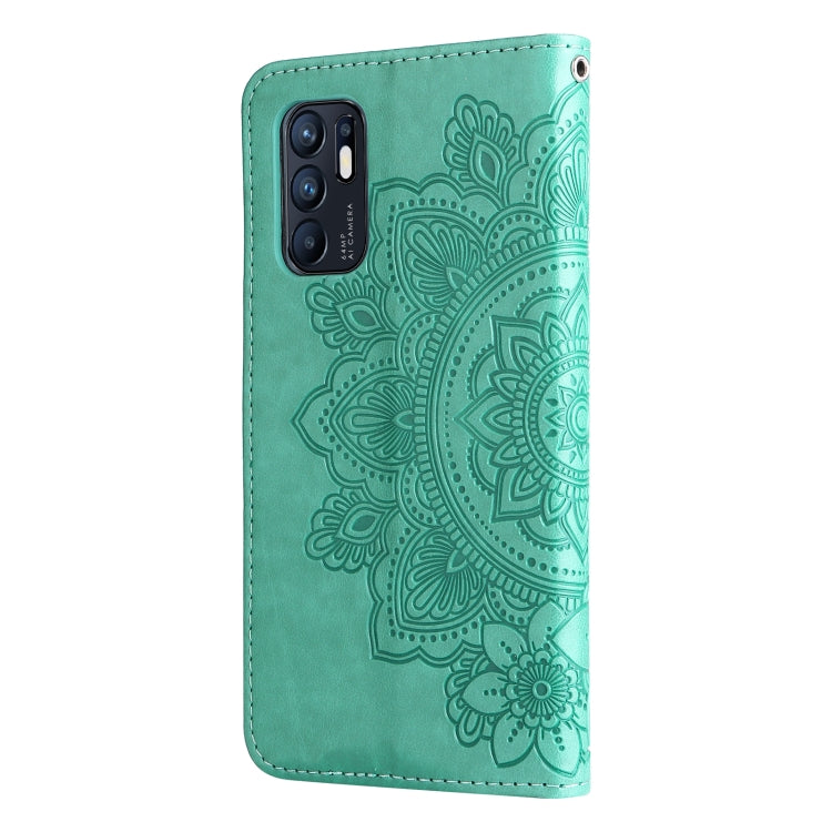 For OPPO Reno6 4G 7-petal Flowers Embossed Flip Leather Phone Case with Holder & Card Slots