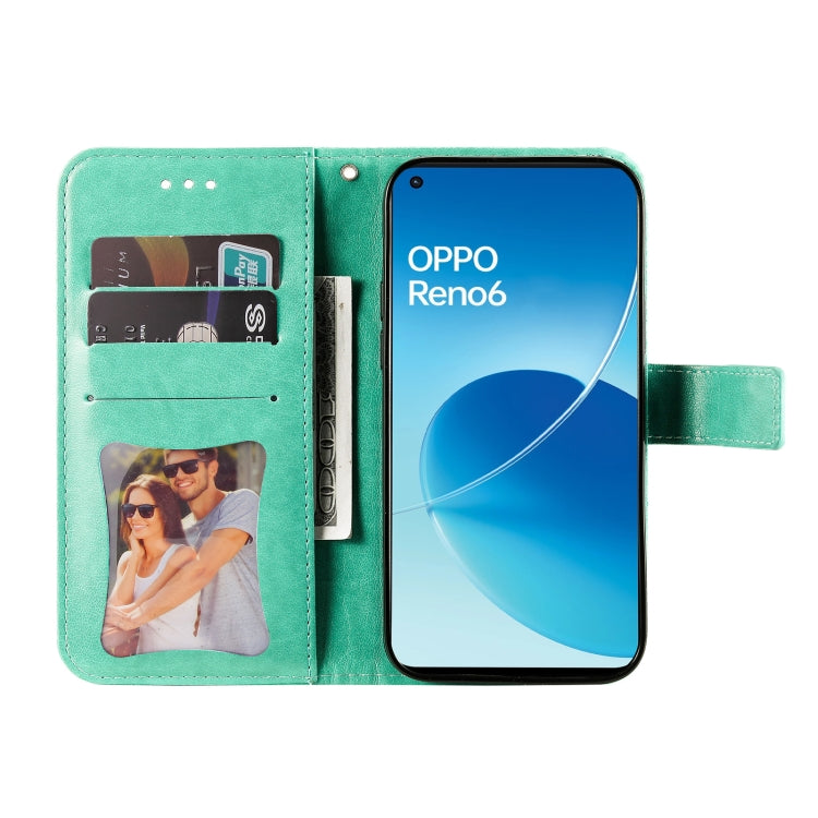 For OPPO Reno6 4G 7-petal Flowers Embossed Flip Leather Phone Case with Holder & Card Slots