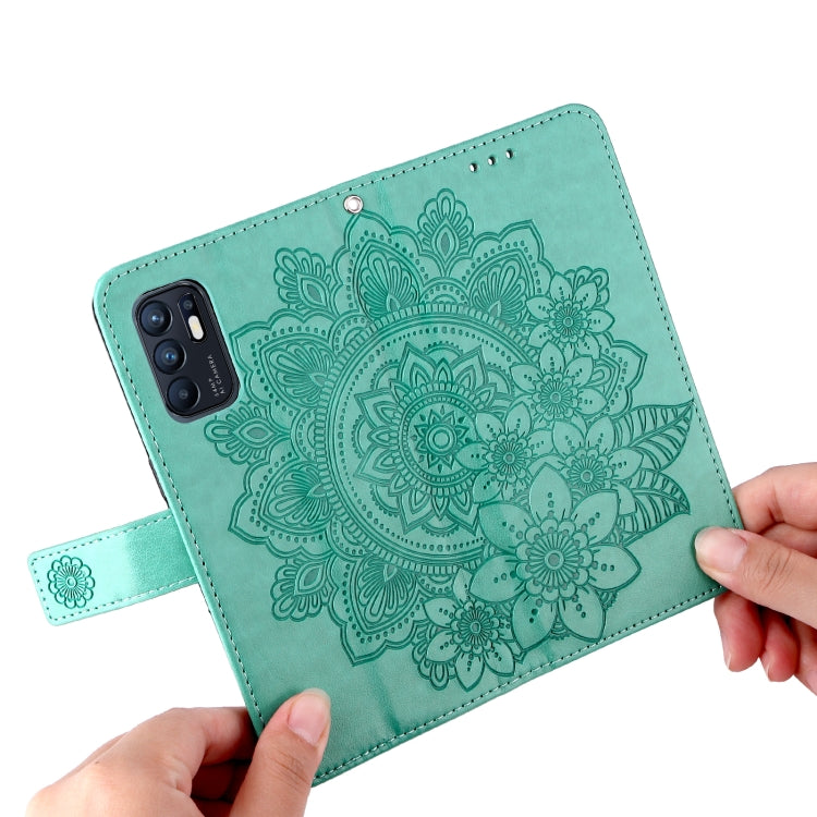 For OPPO Reno6 4G 7-petal Flowers Embossed Flip Leather Phone Case with Holder & Card Slots