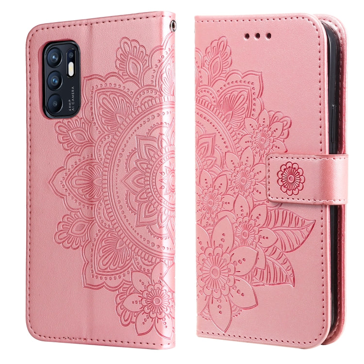 For OPPO Reno6 4G 7-petal Flowers Embossed Flip Leather Phone Case with Holder & Card Slots