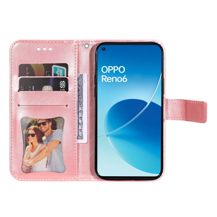 For OPPO Reno6 4G 7-petal Flowers Embossed Flip Leather Phone Case with Holder & Card Slots