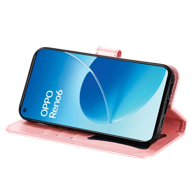 For OPPO Reno6 4G 7-petal Flowers Embossed Flip Leather Phone Case with Holder & Card Slots