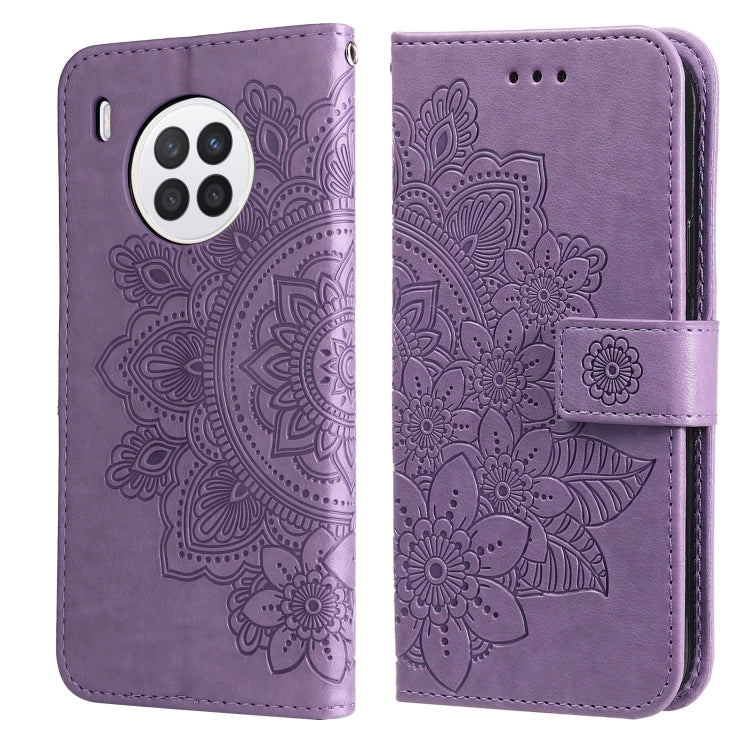 For Huawei nova 8i / Honor 50 Lite 7-petal Flowers Embossed Flip Leather Phone Case with Holder & Card Slots