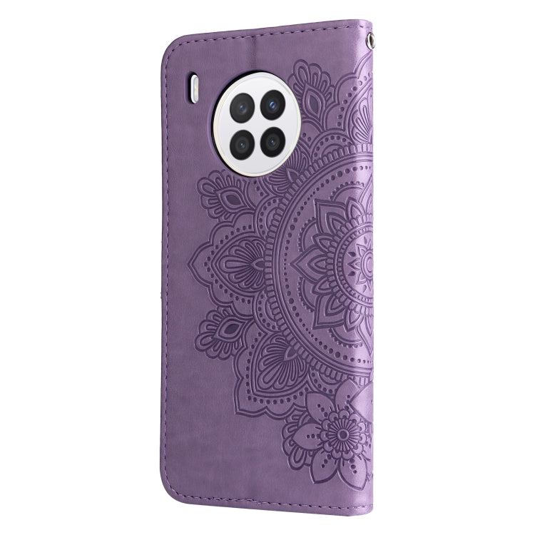 For Huawei nova 8i / Honor 50 Lite 7-petal Flowers Embossed Flip Leather Phone Case with Holder & Card Slots