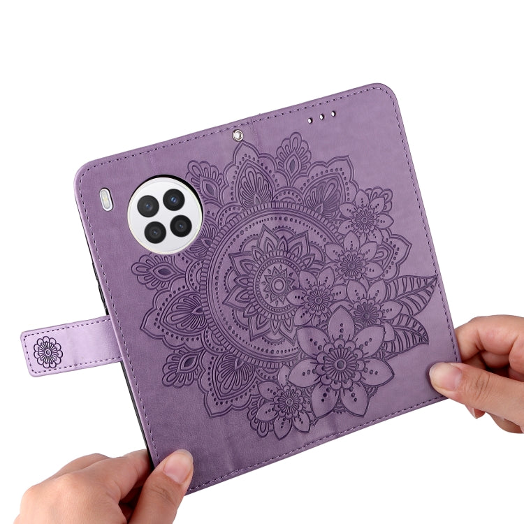 For Huawei nova 8i / Honor 50 Lite 7-petal Flowers Embossed Flip Leather Phone Case with Holder & Card Slots
