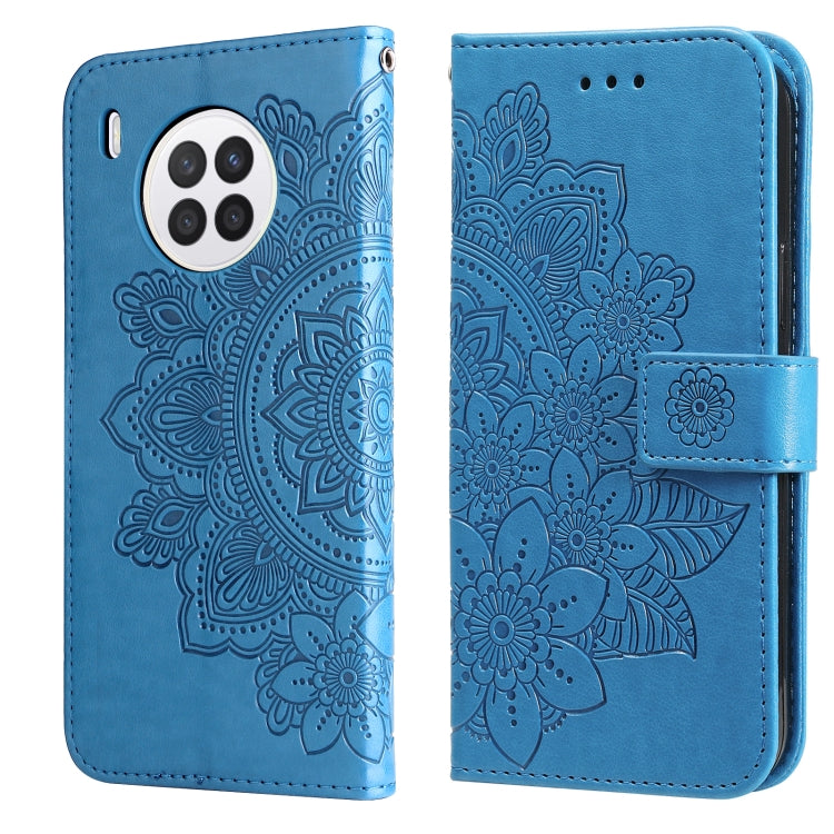 For Huawei nova 8i / Honor 50 Lite 7-petal Flowers Embossed Flip Leather Phone Case with Holder & Card Slots