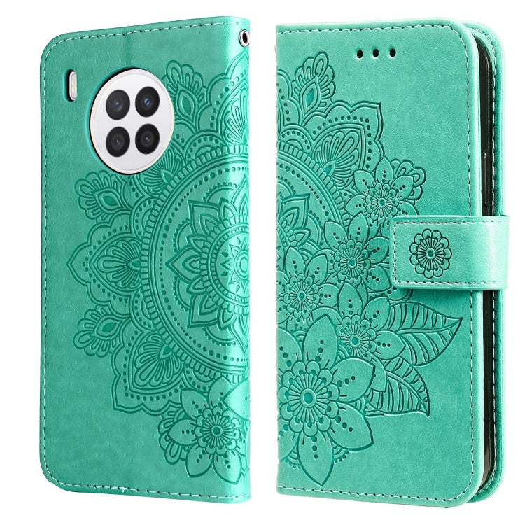 For Huawei nova 8i / Honor 50 Lite 7-petal Flowers Embossed Flip Leather Phone Case with Holder & Card Slots