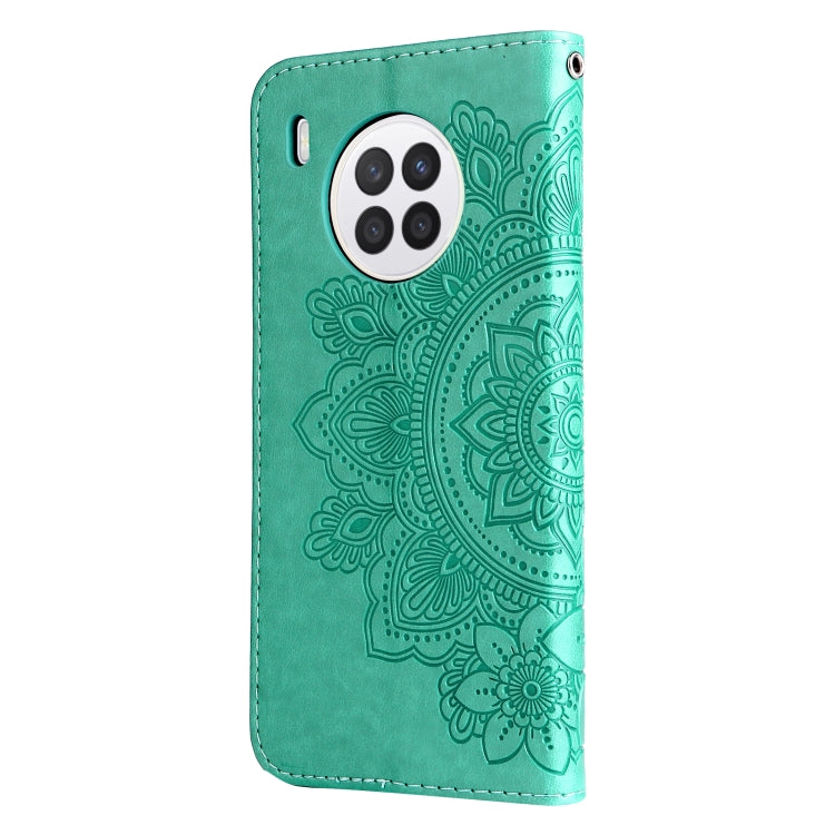 For Huawei nova 8i / Honor 50 Lite 7-petal Flowers Embossed Flip Leather Phone Case with Holder & Card Slots