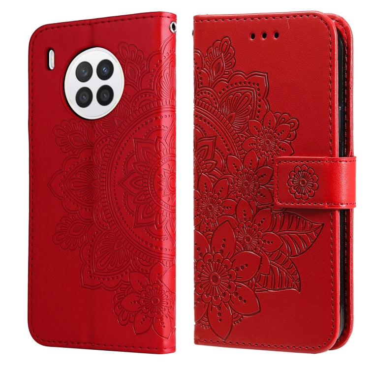 For Huawei nova 8i / Honor 50 Lite 7-petal Flowers Embossed Flip Leather Phone Case with Holder & Card Slots