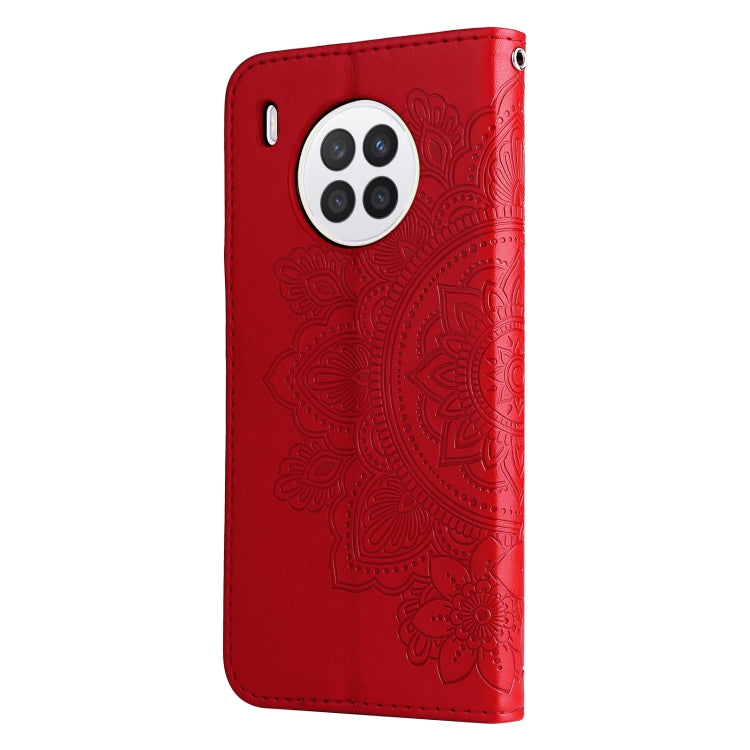 For Huawei nova 8i / Honor 50 Lite 7-petal Flowers Embossed Flip Leather Phone Case with Holder & Card Slots