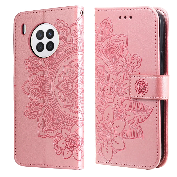 For Huawei nova 8i / Honor 50 Lite 7-petal Flowers Embossed Flip Leather Phone Case with Holder & Card Slots