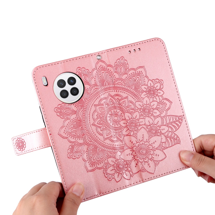 For Huawei nova 8i / Honor 50 Lite 7-petal Flowers Embossed Flip Leather Phone Case with Holder & Card Slots