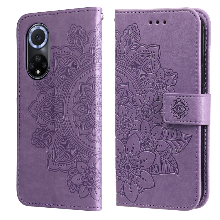 For Huawei nova 9 / Honor 50 7-petal Flowers Embossed Flip Leather Phone Case with Holder & Card Slots