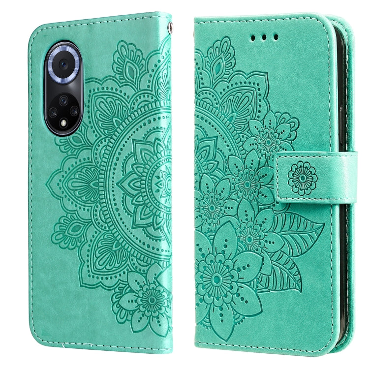 For Huawei nova 9 / Honor 50 7-petal Flowers Embossed Flip Leather Phone Case with Holder & Card Slots