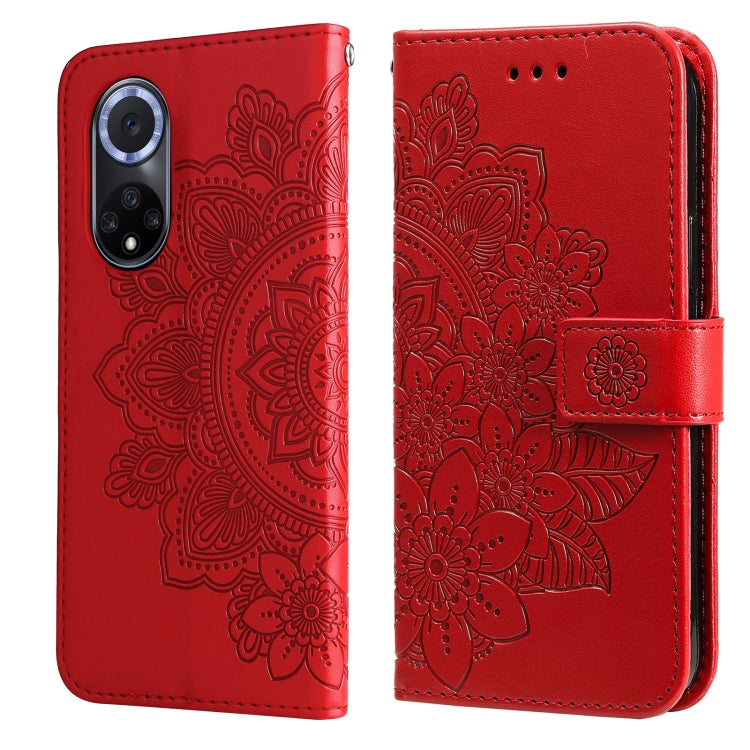 For Huawei nova 9 / Honor 50 7-petal Flowers Embossed Flip Leather Phone Case with Holder & Card Slots