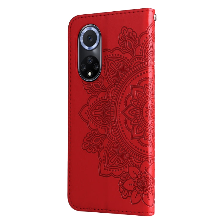 For Huawei nova 9 / Honor 50 7-petal Flowers Embossed Flip Leather Phone Case with Holder & Card Slots