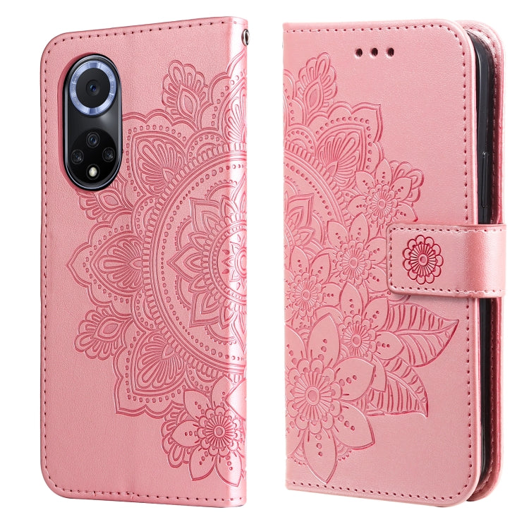 For Huawei nova 9 / Honor 50 7-petal Flowers Embossed Flip Leather Phone Case with Holder & Card Slots