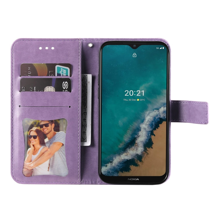 For Nokia G50 7-petal Flowers Embossed Flip Leather Phone Case with Holder & Card Slots
