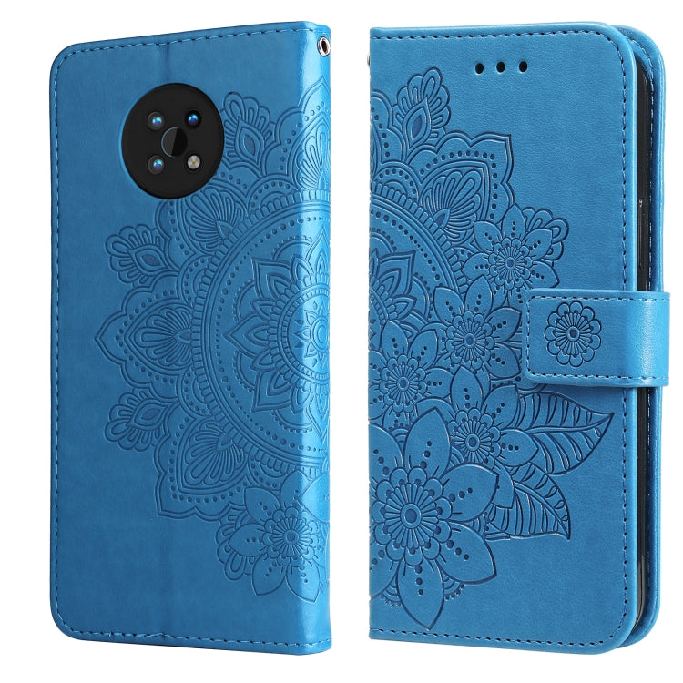For Nokia G50 7-petal Flowers Embossed Flip Leather Phone Case with Holder & Card Slots