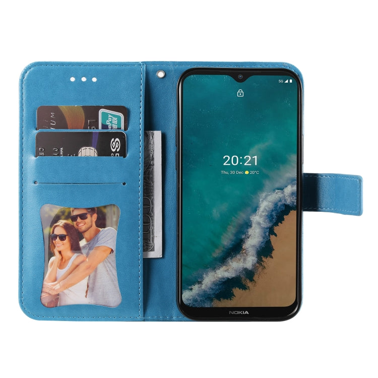 For Nokia G50 7-petal Flowers Embossed Flip Leather Phone Case with Holder & Card Slots