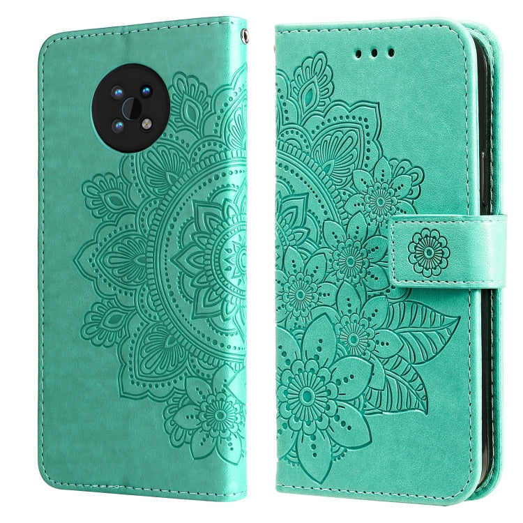 For Nokia G50 7-petal Flowers Embossed Flip Leather Phone Case with Holder & Card Slots