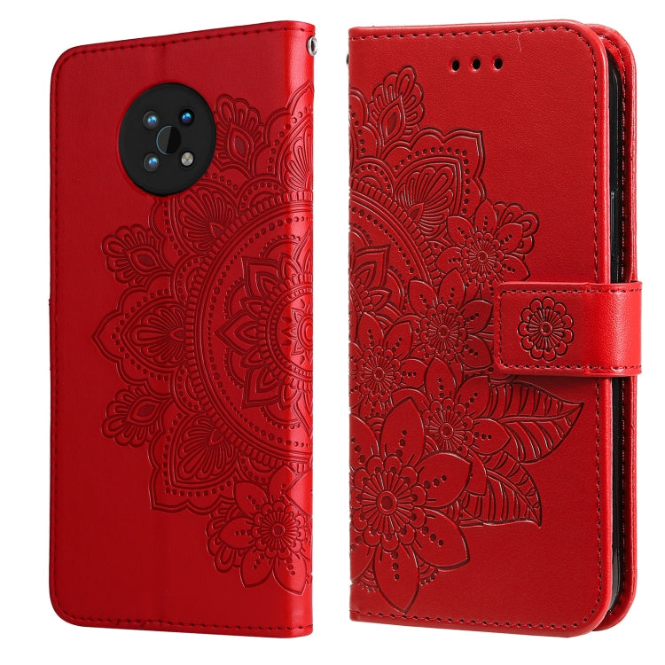 For Nokia G50 7-petal Flowers Embossed Flip Leather Phone Case with Holder & Card Slots