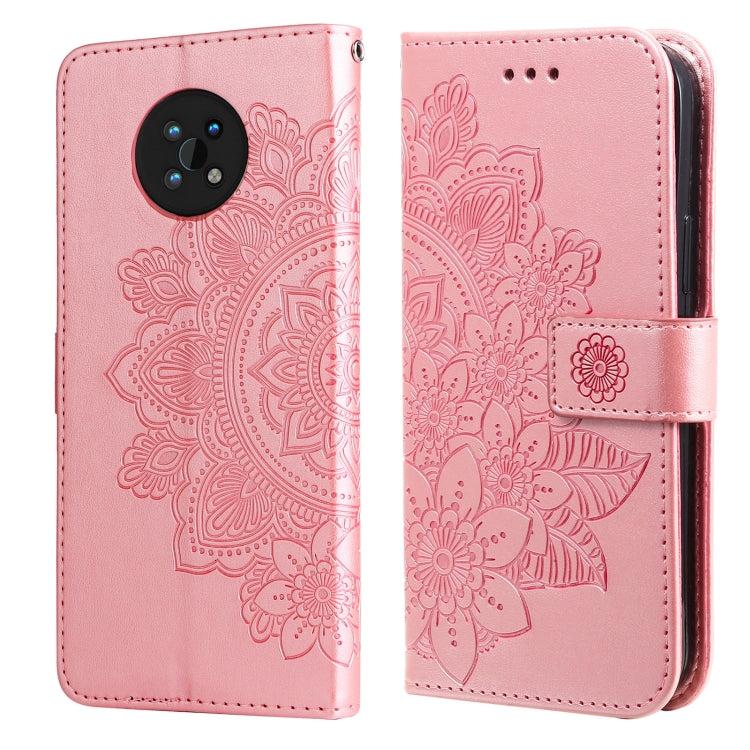 For Nokia G50 7-petal Flowers Embossed Flip Leather Phone Case with Holder & Card Slots