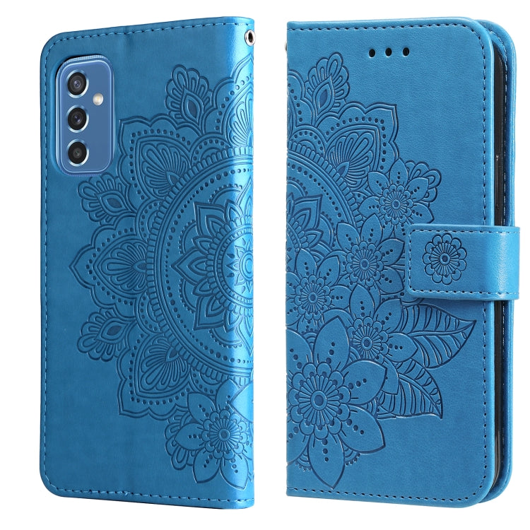For Samsung Galaxy M52 5G 7-petal Flowers Embossed Flip Leather Phone Case with Holder & Card Slots