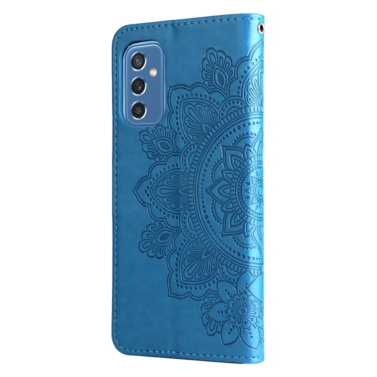 For Samsung Galaxy M52 5G 7-petal Flowers Embossed Flip Leather Phone Case with Holder & Card Slots