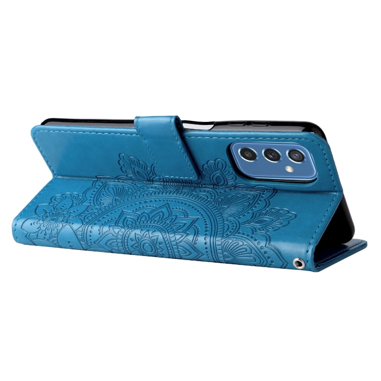 For Samsung Galaxy M52 5G 7-petal Flowers Embossed Flip Leather Phone Case with Holder & Card Slots