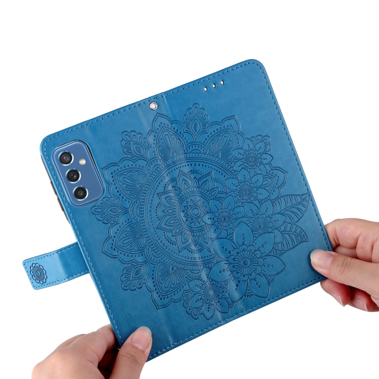 For Samsung Galaxy M52 5G 7-petal Flowers Embossed Flip Leather Phone Case with Holder & Card Slots