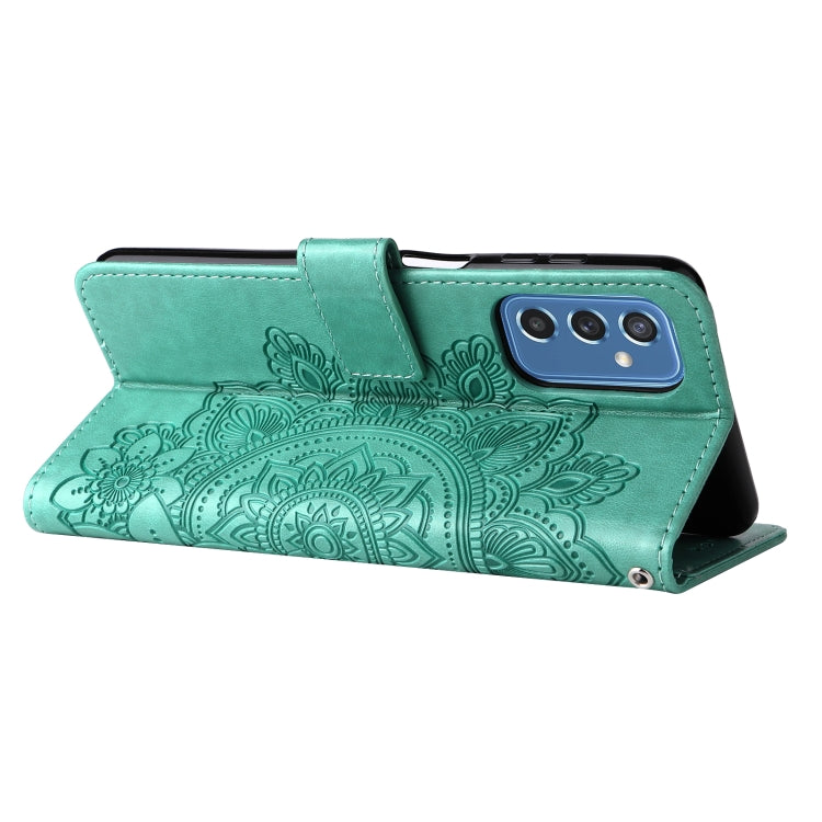 For Samsung Galaxy M52 5G 7-petal Flowers Embossed Flip Leather Phone Case with Holder & Card Slots