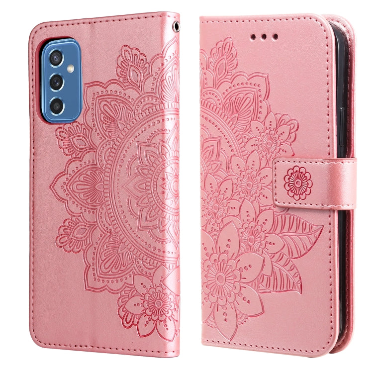 For Samsung Galaxy M52 5G 7-petal Flowers Embossed Flip Leather Phone Case with Holder & Card Slots