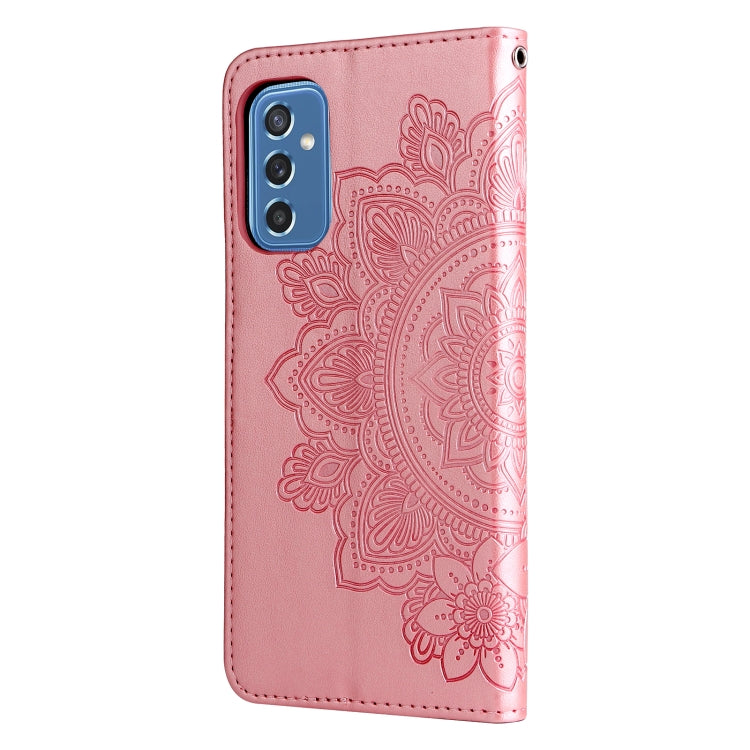 For Samsung Galaxy M52 5G 7-petal Flowers Embossed Flip Leather Phone Case with Holder & Card Slots