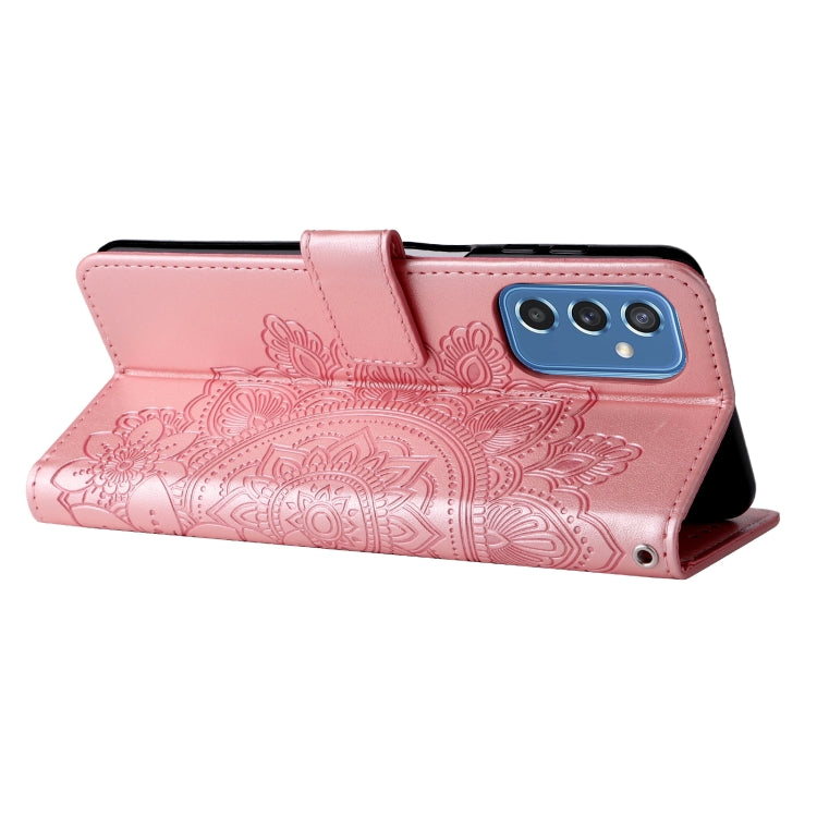 For Samsung Galaxy M52 5G 7-petal Flowers Embossed Flip Leather Phone Case with Holder & Card Slots