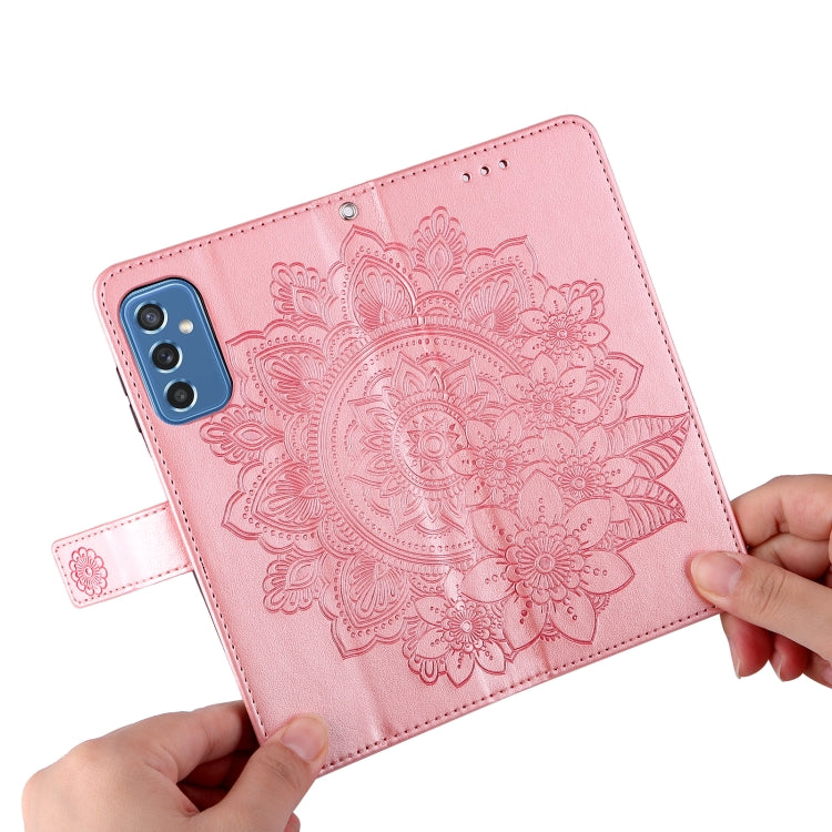 For Samsung Galaxy M52 5G 7-petal Flowers Embossed Flip Leather Phone Case with Holder & Card Slots