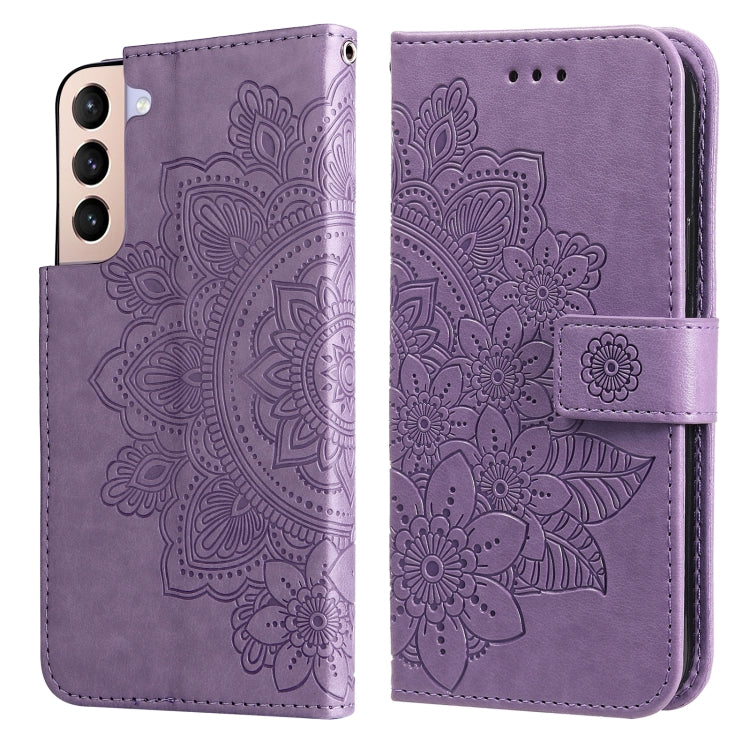 For Samsung Galaxy S22 5G 7-petal Flowers Embossed Flip Leather Phone Case with Holder & Card Slots
