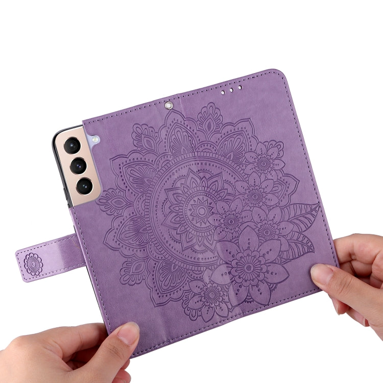 For Samsung Galaxy S22 5G 7-petal Flowers Embossed Flip Leather Phone Case with Holder & Card Slots