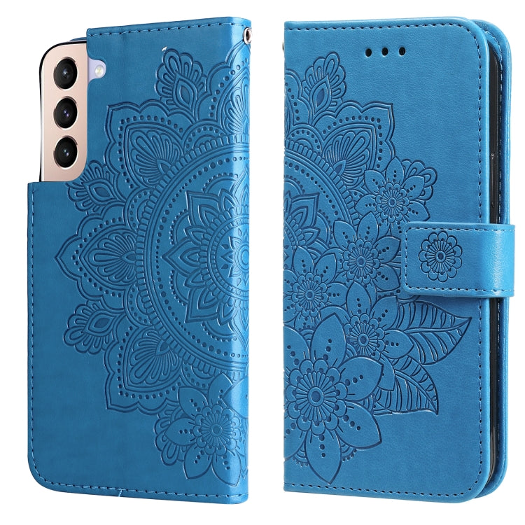 For Samsung Galaxy S22 5G 7-petal Flowers Embossed Flip Leather Phone Case with Holder & Card Slots