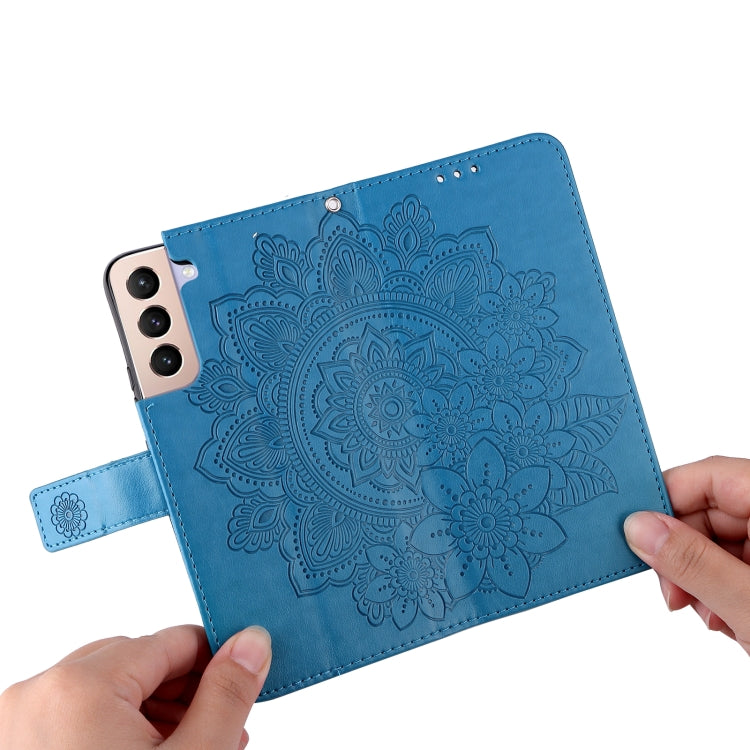 For Samsung Galaxy S22 5G 7-petal Flowers Embossed Flip Leather Phone Case with Holder & Card Slots