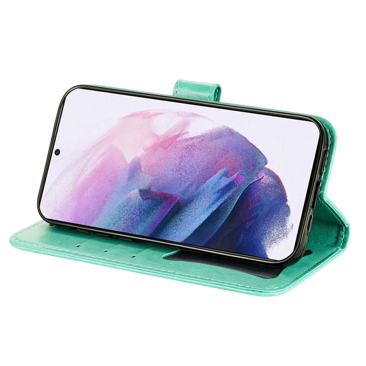 For Samsung Galaxy S22 5G 7-petal Flowers Embossed Flip Leather Phone Case with Holder & Card Slots