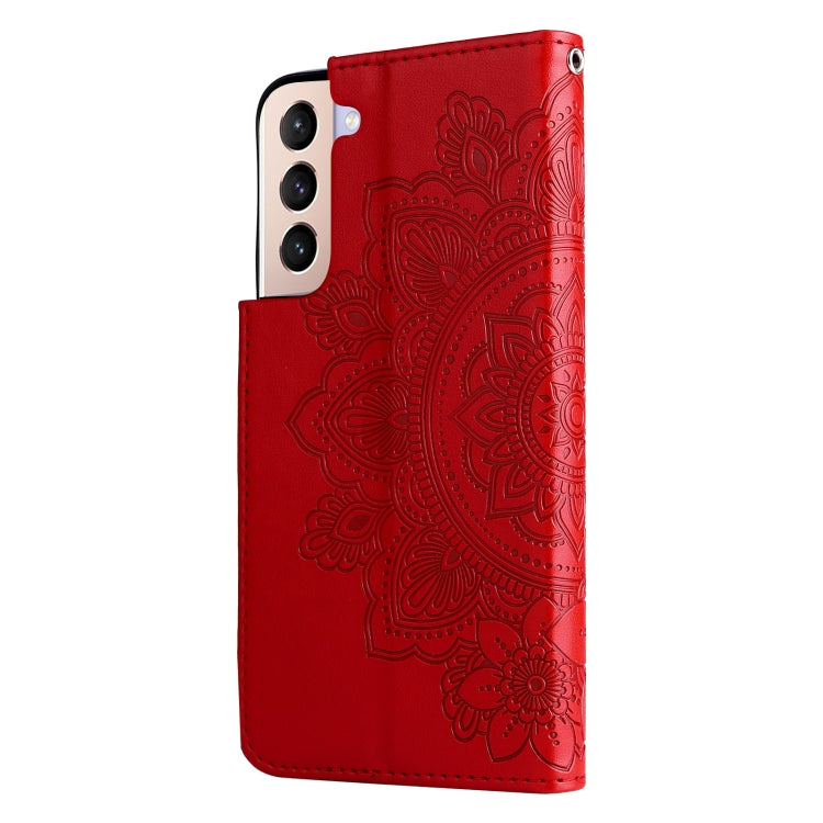 For Samsung Galaxy S22 5G 7-petal Flowers Embossed Flip Leather Phone Case with Holder & Card Slots