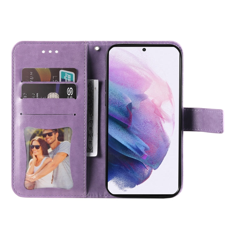 For Samsung Galaxy S22+ 5G 7-petal Flowers Embossed Flip Leather Phone Case with Holder & Card Slots