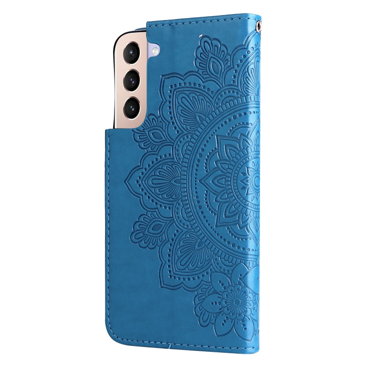 For Samsung Galaxy S22+ 5G 7-petal Flowers Embossed Flip Leather Phone Case with Holder & Card Slots