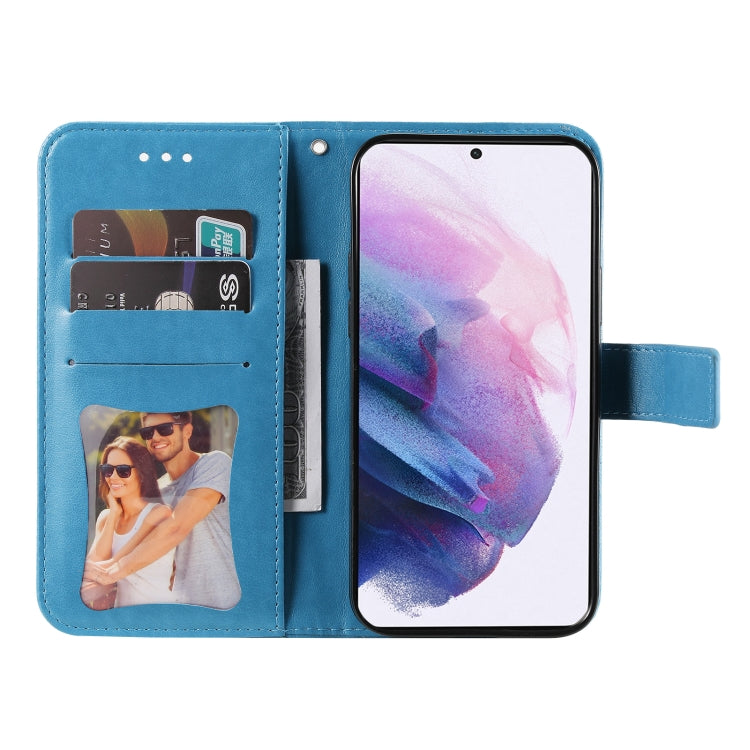 For Samsung Galaxy S22+ 5G 7-petal Flowers Embossed Flip Leather Phone Case with Holder & Card Slots