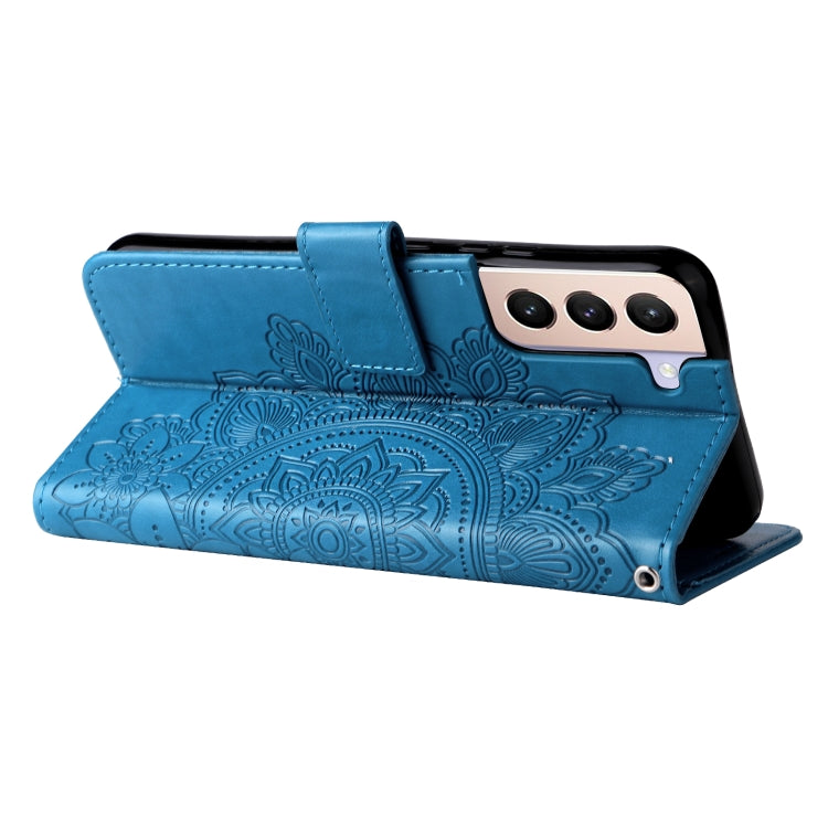 For Samsung Galaxy S22+ 5G 7-petal Flowers Embossed Flip Leather Phone Case with Holder & Card Slots