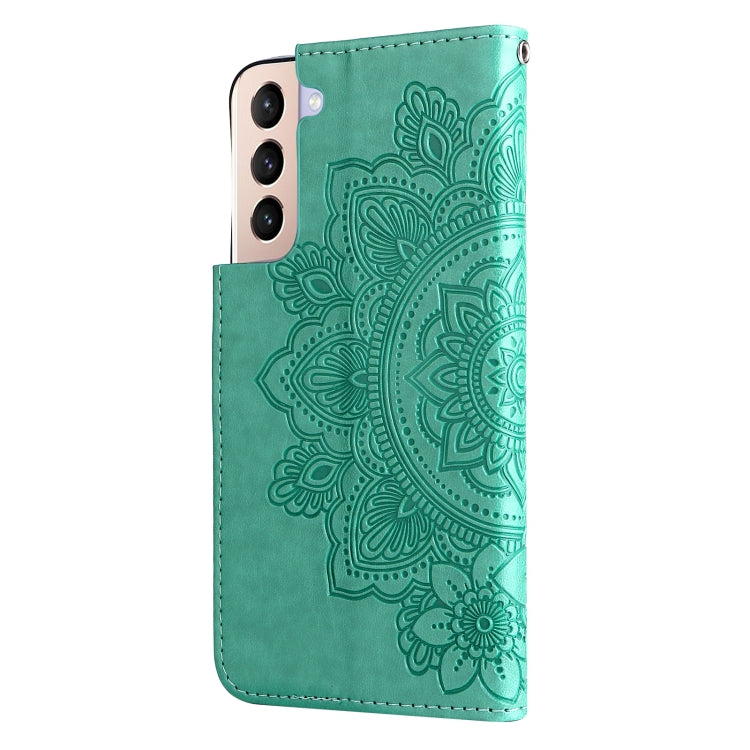 For Samsung Galaxy S22+ 5G 7-petal Flowers Embossed Flip Leather Phone Case with Holder & Card Slots