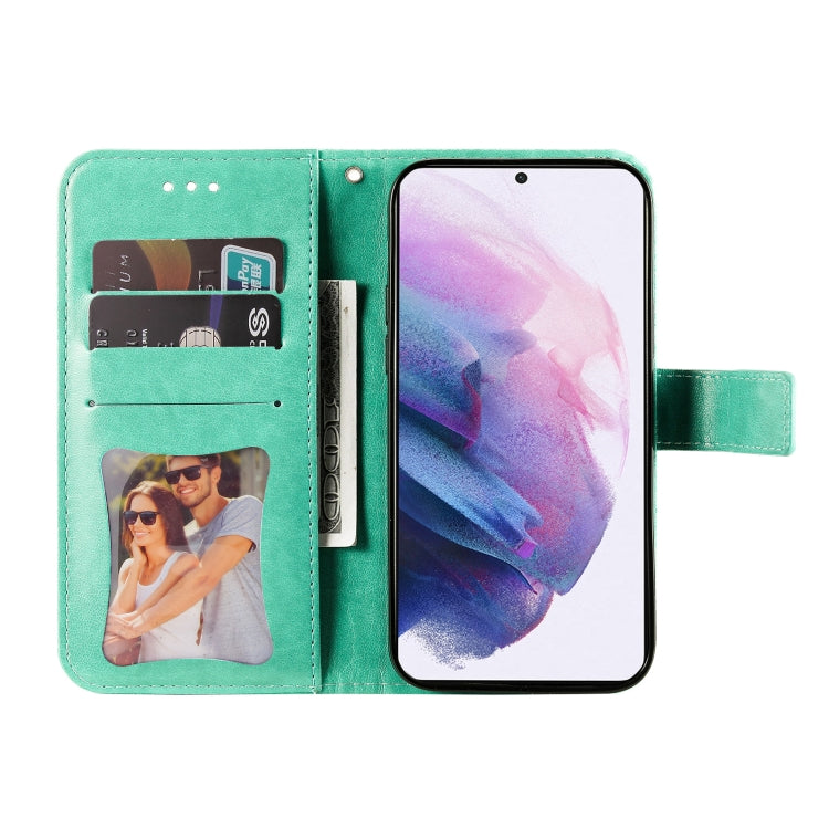 For Samsung Galaxy S22+ 5G 7-petal Flowers Embossed Flip Leather Phone Case with Holder & Card Slots