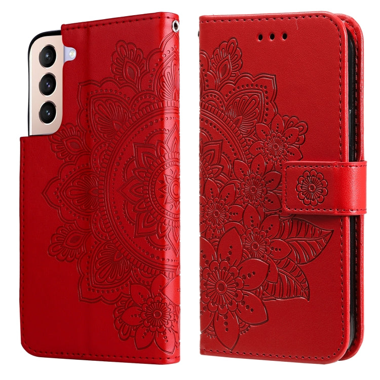 For Samsung Galaxy S22+ 5G 7-petal Flowers Embossed Flip Leather Phone Case with Holder & Card Slots