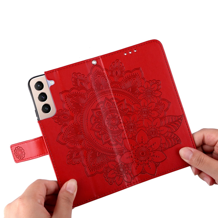 For Samsung Galaxy S22+ 5G 7-petal Flowers Embossed Flip Leather Phone Case with Holder & Card Slots